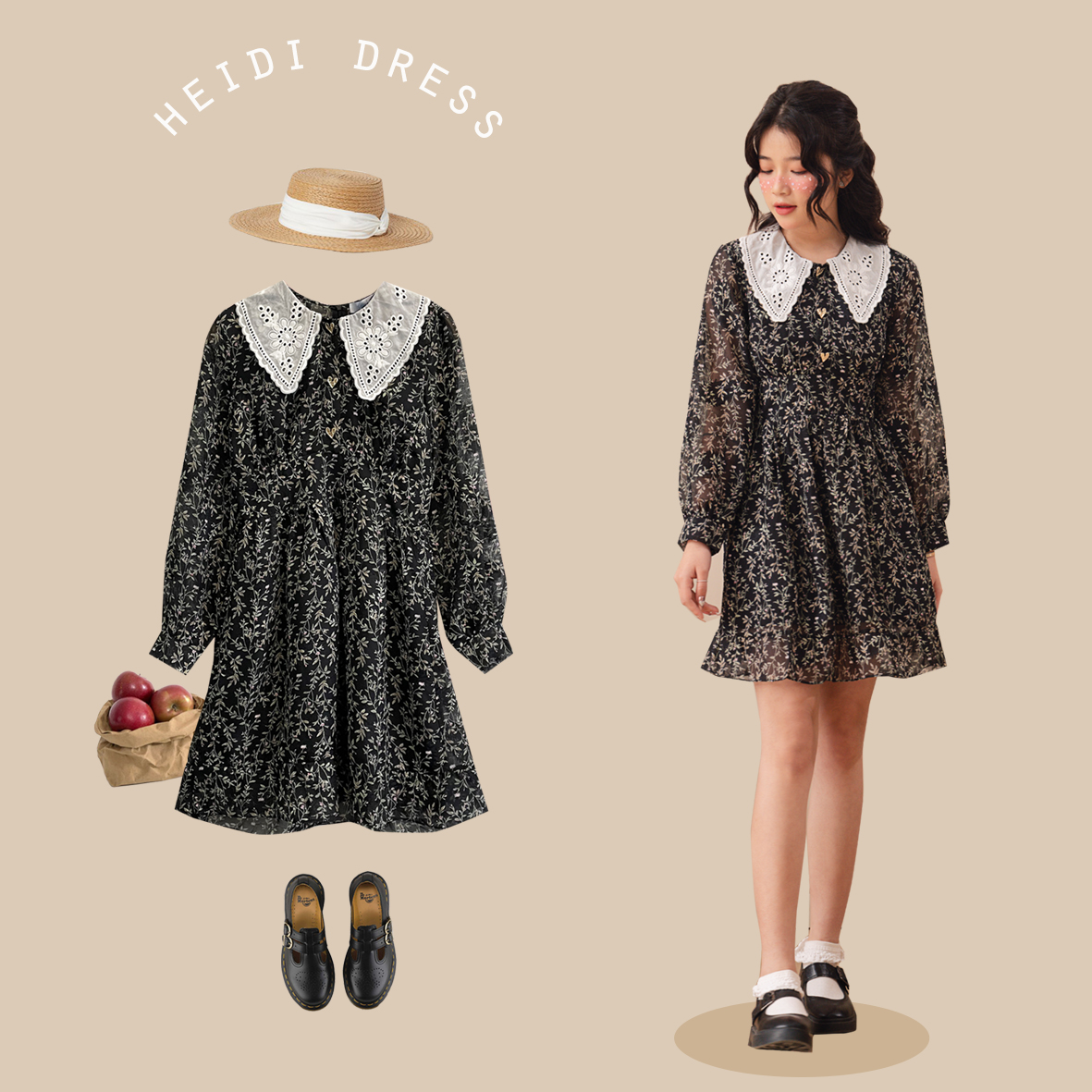 Bleubird váy voan hoa cổ ren trắng dáng xoè heidi dress