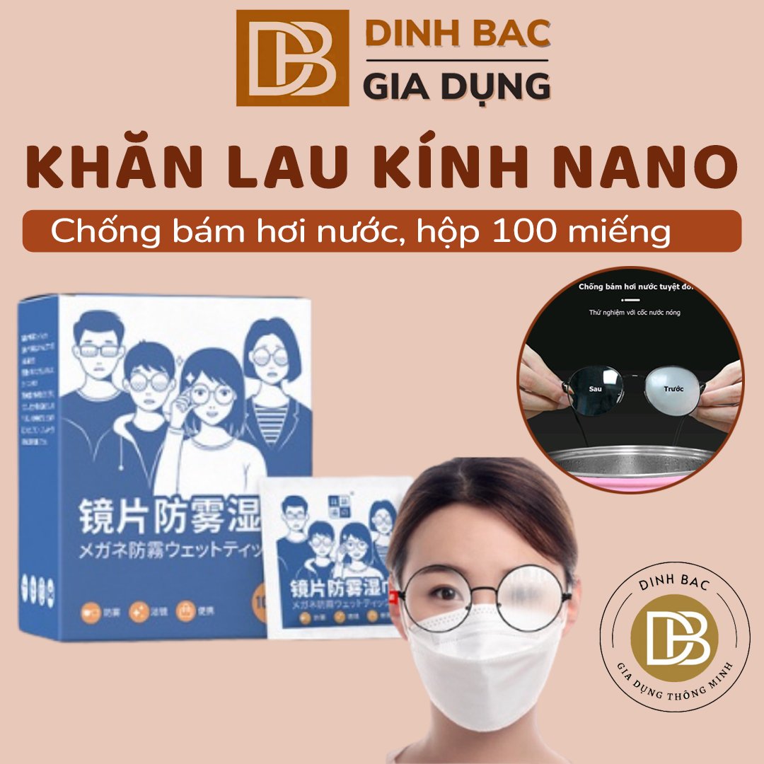 Khăn lau kính Nano hộp 100 miếng khăn giấy chống bám hơi nước lau sạch nhờn vân tay bụi bẩn trên mắt kính điện thoại