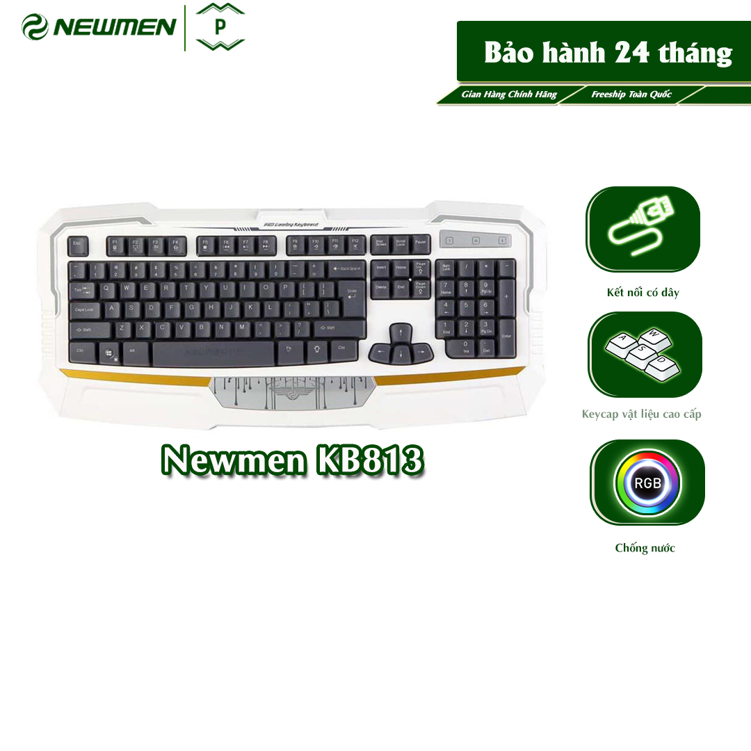 Bàn phím có dây gaming newmen kb813, usb,led rainbow hô hấp,khung thép siêu bền giá rẻ - hàng chính hãng, bảo hành 18 tháng