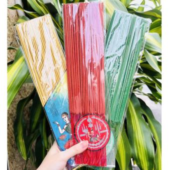 Bộ 3 bó nhang thần tài kéo khách 3 màu xanh đỏ vàng [79 cây 33cm cuốn tàn thơm]
