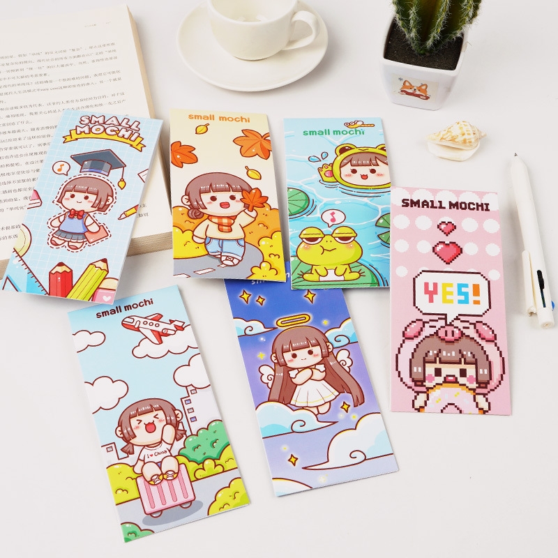 Bộ 6 tấm sticker hình chữ nhật họa tiết cô bé MOCHI dễ thương, Set hình dán small Mochi trang trí nhật ký siêu xinh