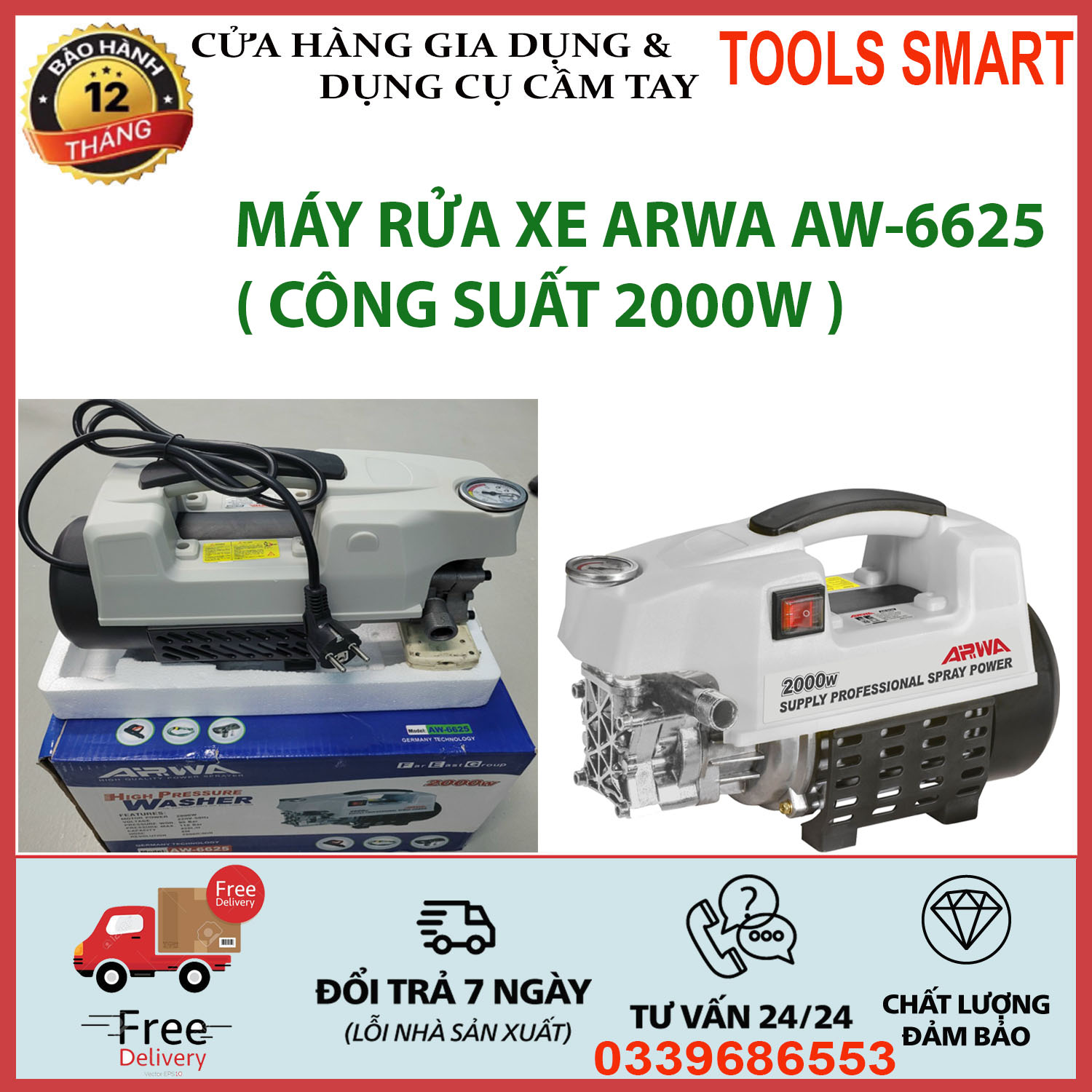 MÁY RỬA XE ARWA AW-6625 ( CÔNG SUẤT 2000W ) , MÁY RỬA XE CÔNG SUẤT LỚN ,  MÁY VỆ SINH XE , NỀN NHÀ , TƯỜNG BÁM BẨN , CÔNG SUẤT 2000W. BẢO HÀNH 12 THÁNG