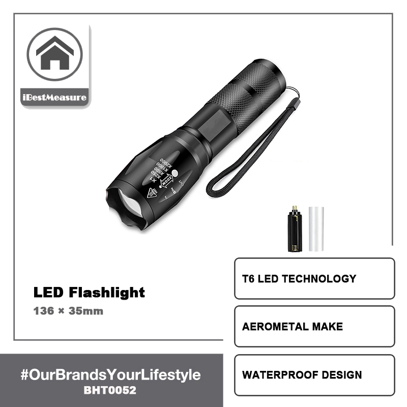 IBestMeasure Đèn Pin Led Đèn Pin Chống Nước Siêu Sáng T6 Có Thể Phóng To 5 Chế Độ Để Làm Việc Hàng Ngày/Sinh Tồn Ngoài Trời