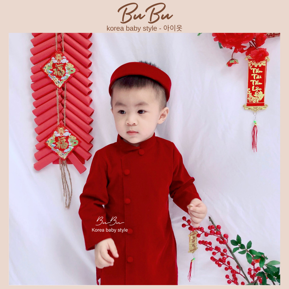 Áo dài nhung thiết kế cho bé trai
