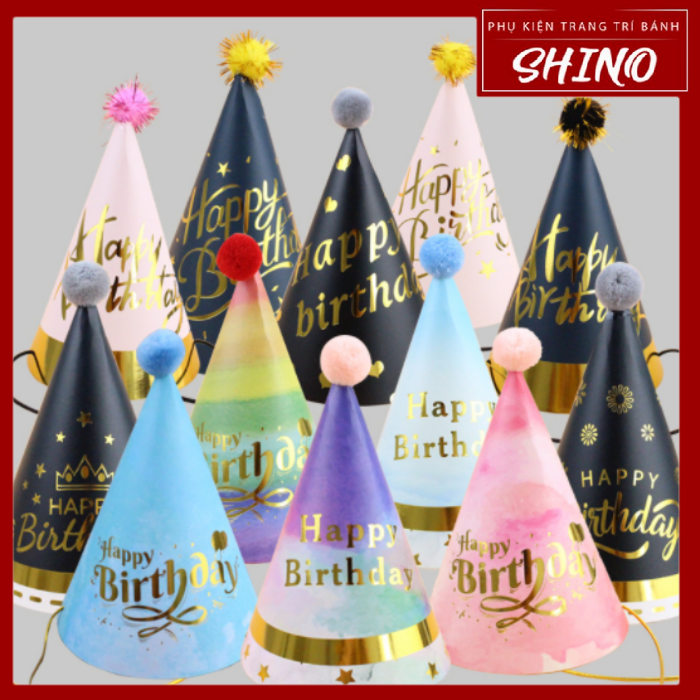 Mũ sinh nhật bằng giấy ép kim cao cấp