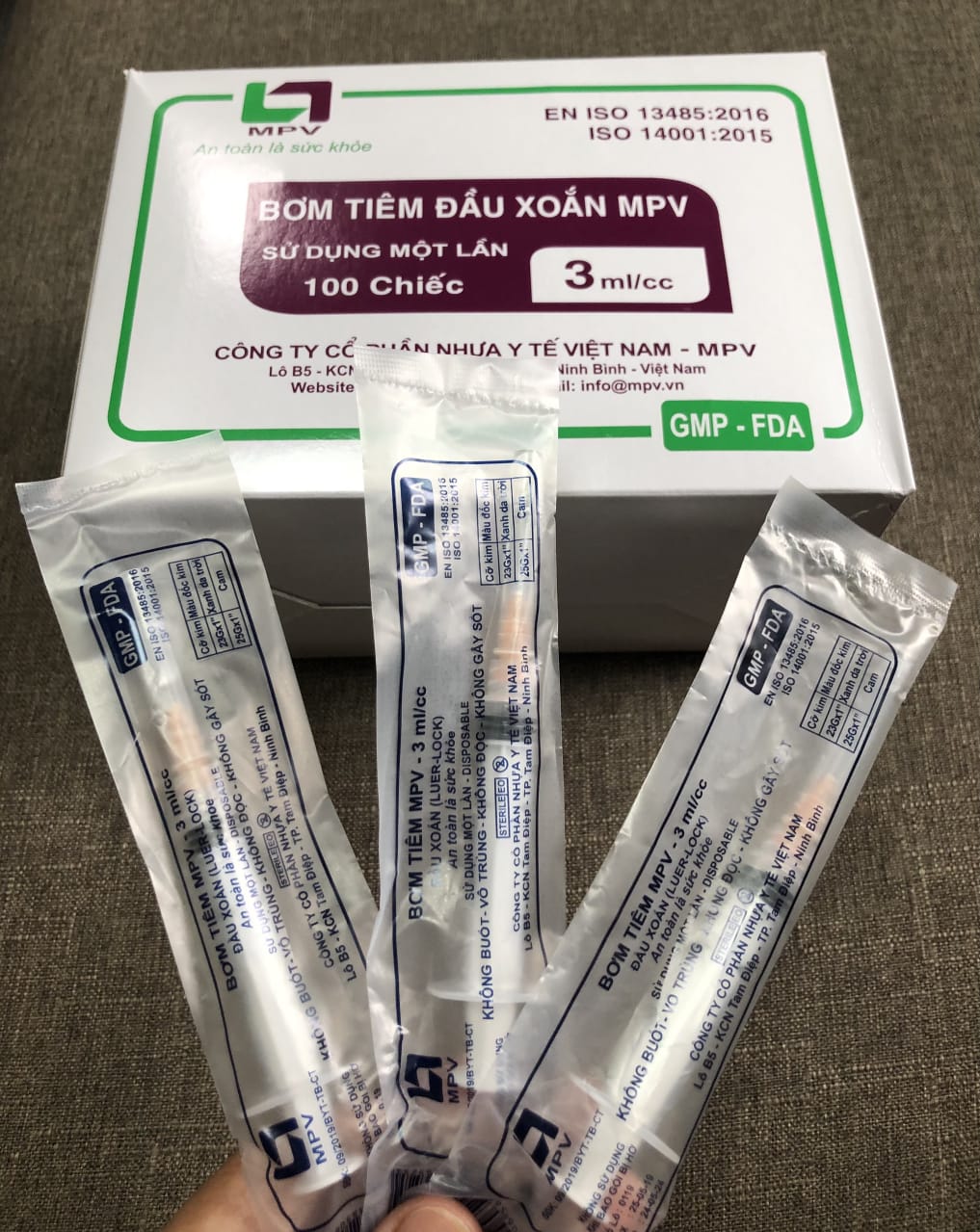 Hộp 100 cái Bơm kim tiêm MPV 3ml xilanh 3cc tiết kiệm tinh chất tiêm prp lắp đầu kim meso