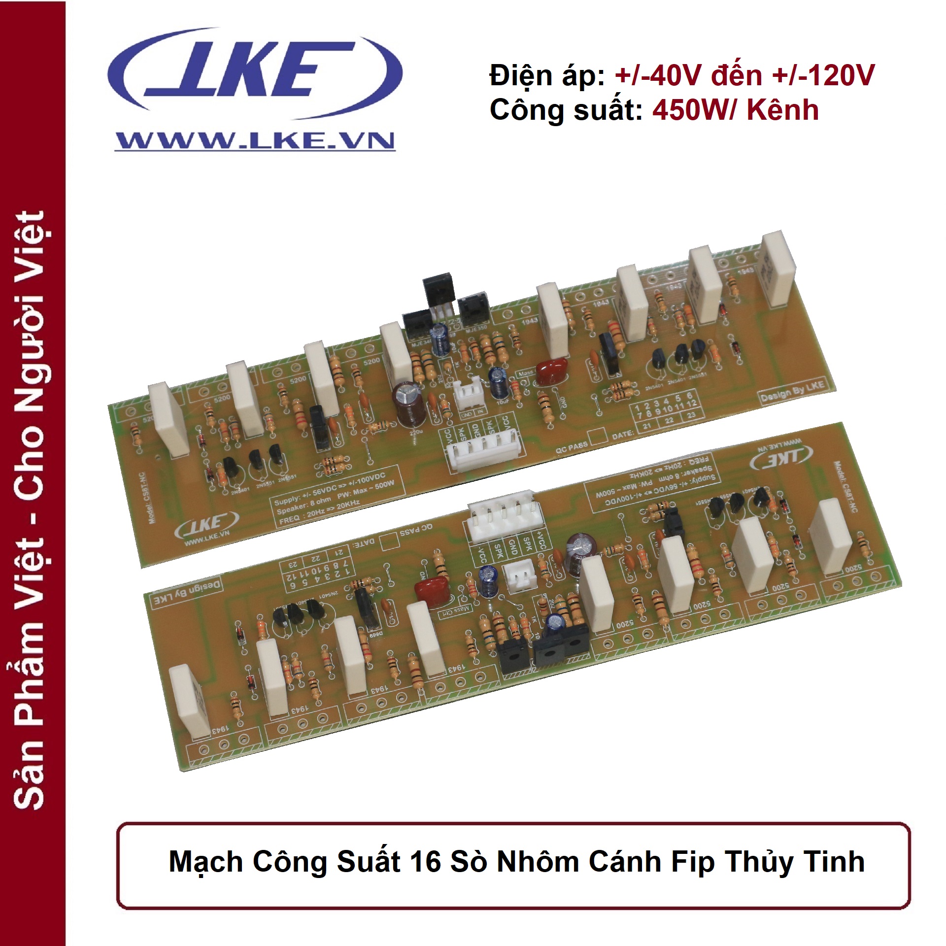 1 Cặp mạch công suất 16 sò nhôm cánh fip thủy tinh LKE