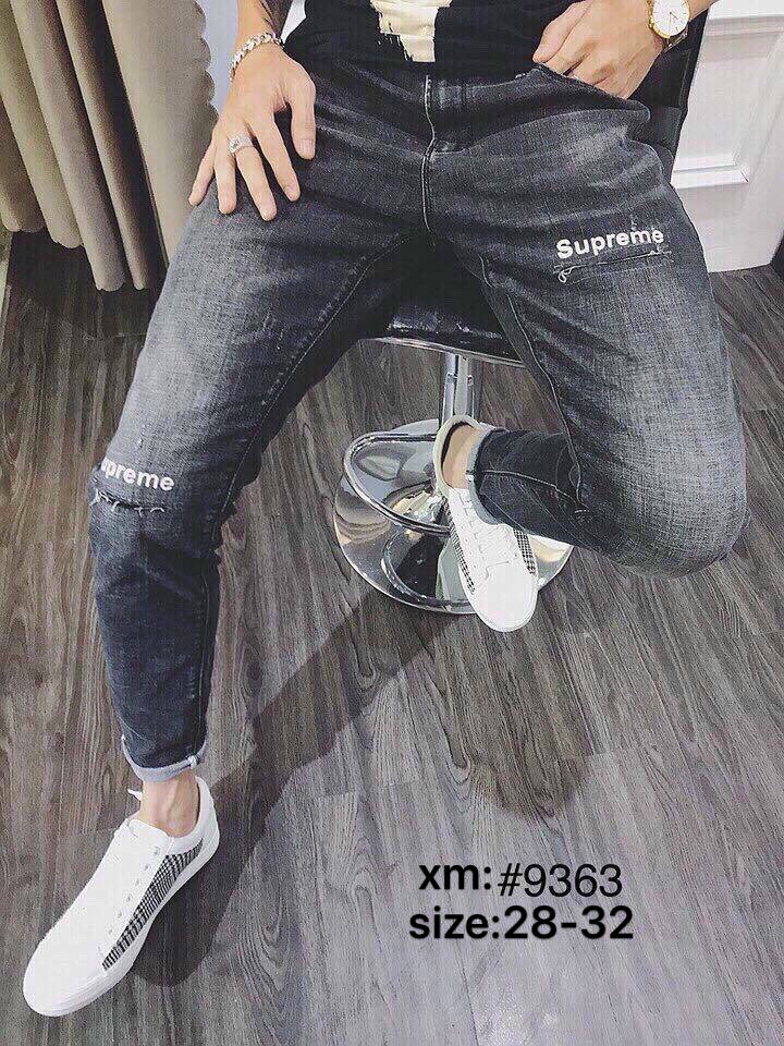 [HCM]Quần jean nam thời trang quần jean nam rách phối chữ Supreme màu xám đen MS9363 PTMS