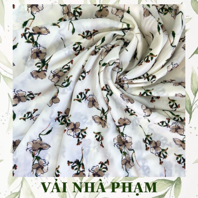 Cotton lụa hàn quốc hoạ tiết hoa nền trắng kem - khổ vải 1.5m - vải nhà phạm