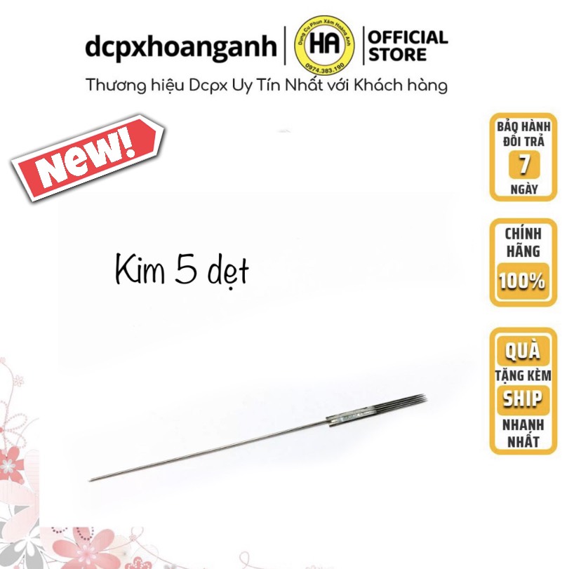 Kim 5 dẹt 0.35  - kim phun xăm thẩm mỹ (gói 100 kim) ( Dụng cụ phun xăm thẩm mỹ )