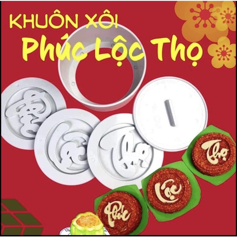 Bộ khuôn làm xôi phúc lộc thọ 5 chi tiết bằng chất liệu nhựa chịu nhiệt, khuôn làm bánh phúc lộc thọ