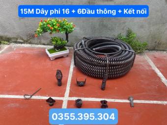 Dây thông cống 15M lò xo dùng kết nối máy khoan ( 15M + 6đầu thông+ kết nối ), thông tắc cống, thông bồn cầu, bồn rửa bát,.