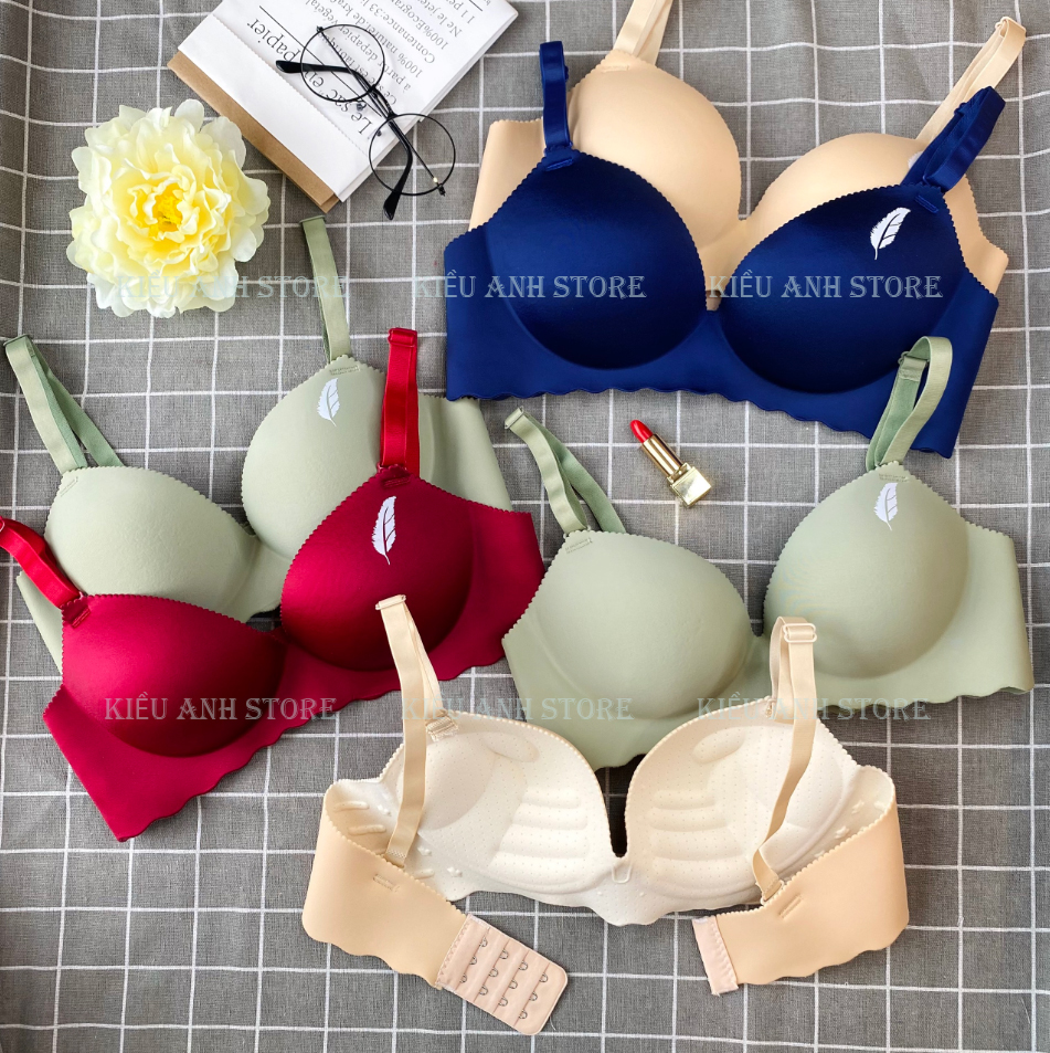 Áo lót nữ, áo ngực nữ su đúc không gọng họa tiết lông vũ đệm dày nâng ngực bàn tay, tạo khe,  áo lót nâng ngực chống xệ - Kiều Anh Store FS