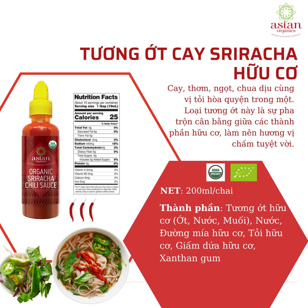 Tương ớt cay Sriracha hữu cơ Asian Organics 280ml