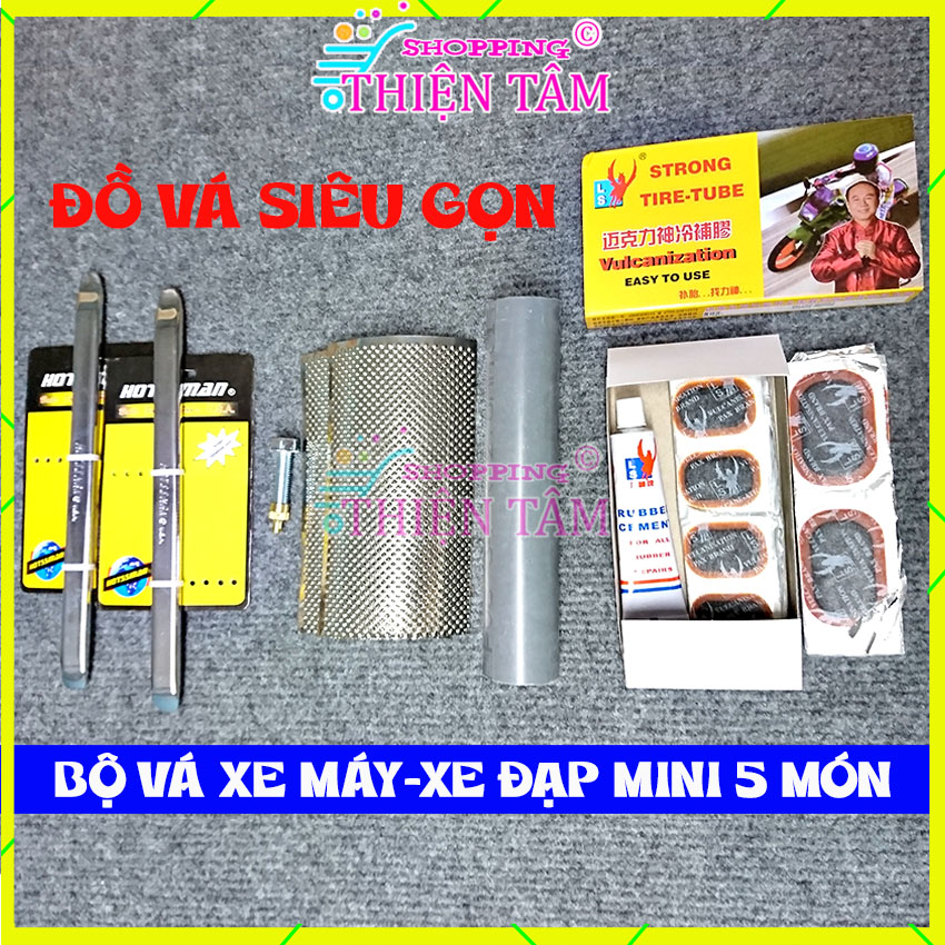 Bộ Vá Xe Máy Xe Đạp 5 Món Mini (2 Nạy Hotssman) Đa Năng Dùng Vá Xe Khi Bị Lủng Lốp