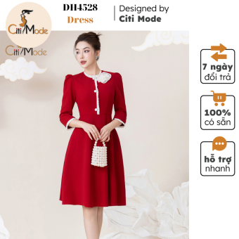 Đầm công sở CITI MODE FASHION thiết kế dáng xoè giả set viền bèo trắng đính hoa DH4528