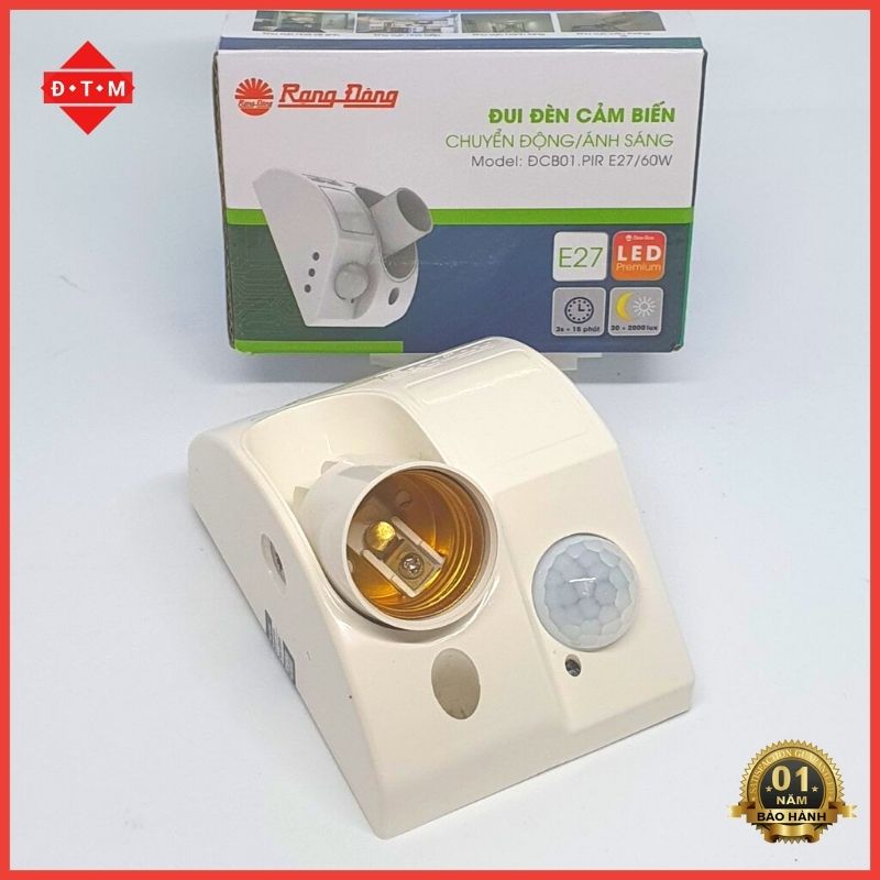 Đui Đèn Cảm Biến Chuyển Động Rạng Đông - Đui Đèn E27 Cảm Ứng Tự Động Bật Tắt - Model DCB01.PIR / 300W - Bảo Hành 1 Năm