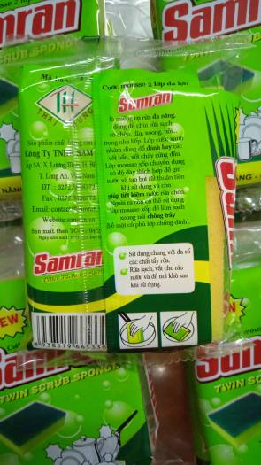 Miếng rửa chén bát 2 lớp da lợn vàng xanh SAMRAN (cước cọ rửa xoong nồi, mousse rửa chén)