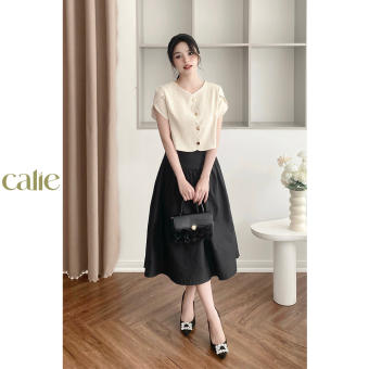 chân váy midi can bụng nhún túi giấu sườn CALIE CM020