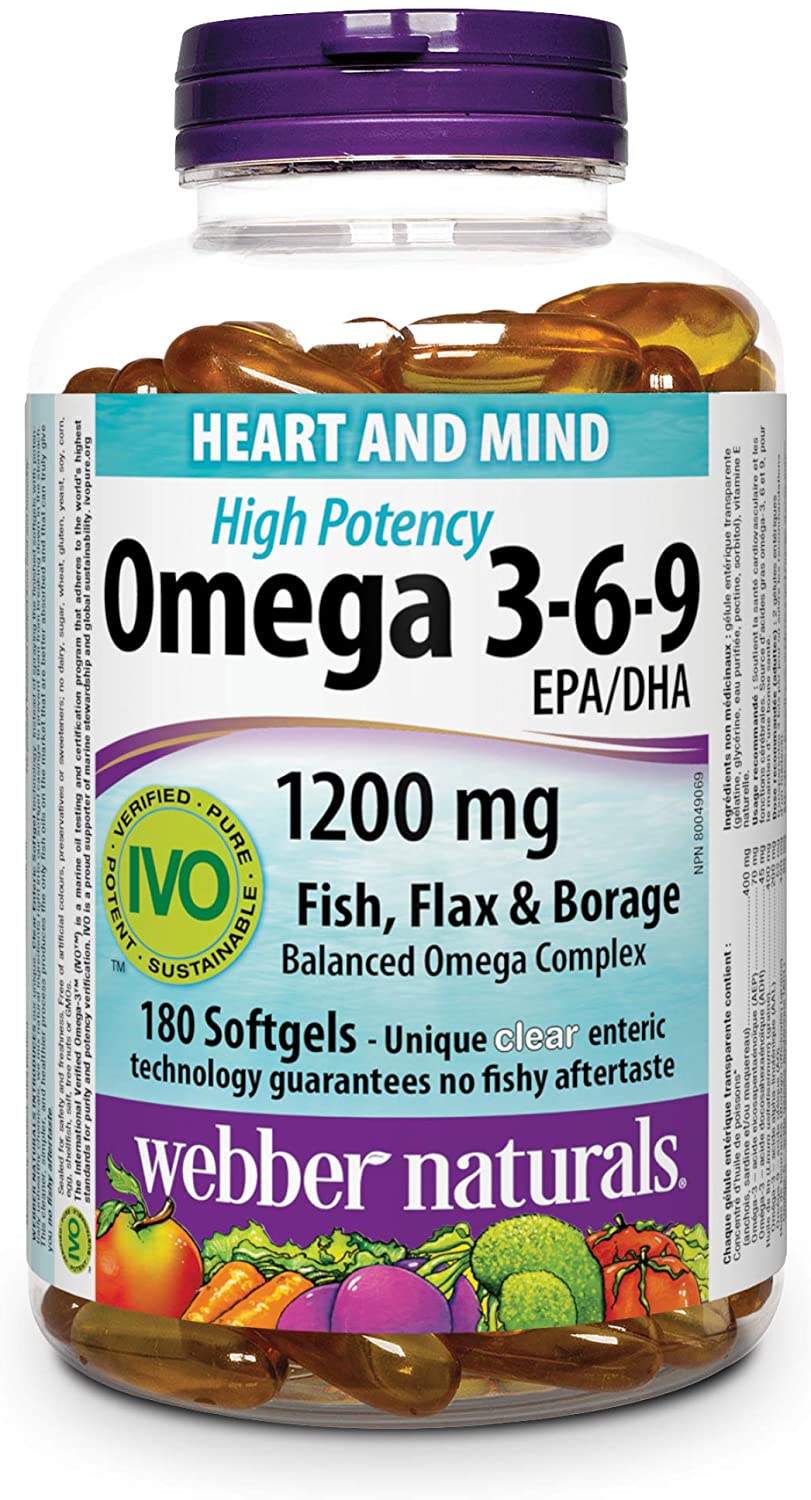Dầu cá Omega 3-6-9 EPA DHA 1200mg Webber Naturals 180 viên