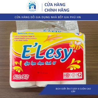 Giấy Vệ Sinh E'lesy 6 Cuộn, Loại 3 Lớp Cao Cấp , Siêu Dai, Mềm Mịn ( 800 g )