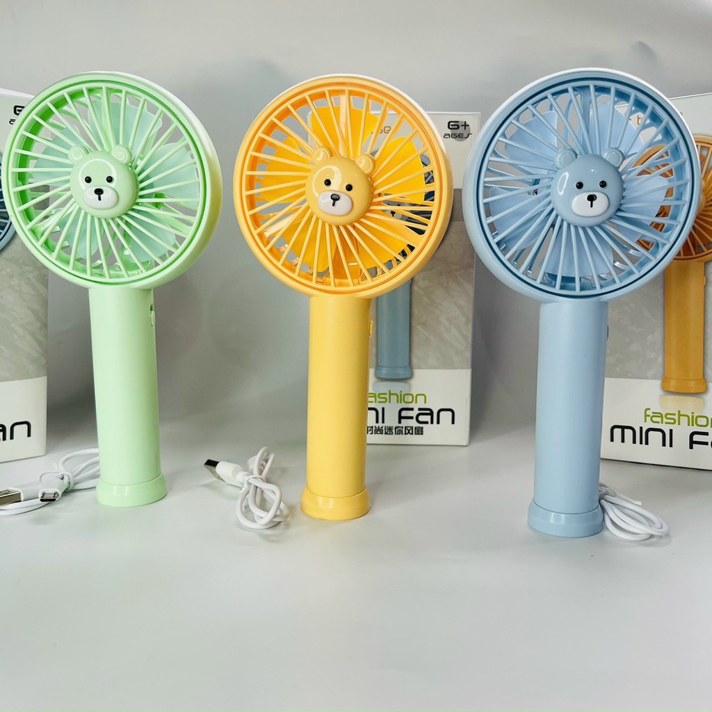 Quạt mini Gấu tích điện cầm tay 3 tốc độ gió và 4 cánh quạt cực mát