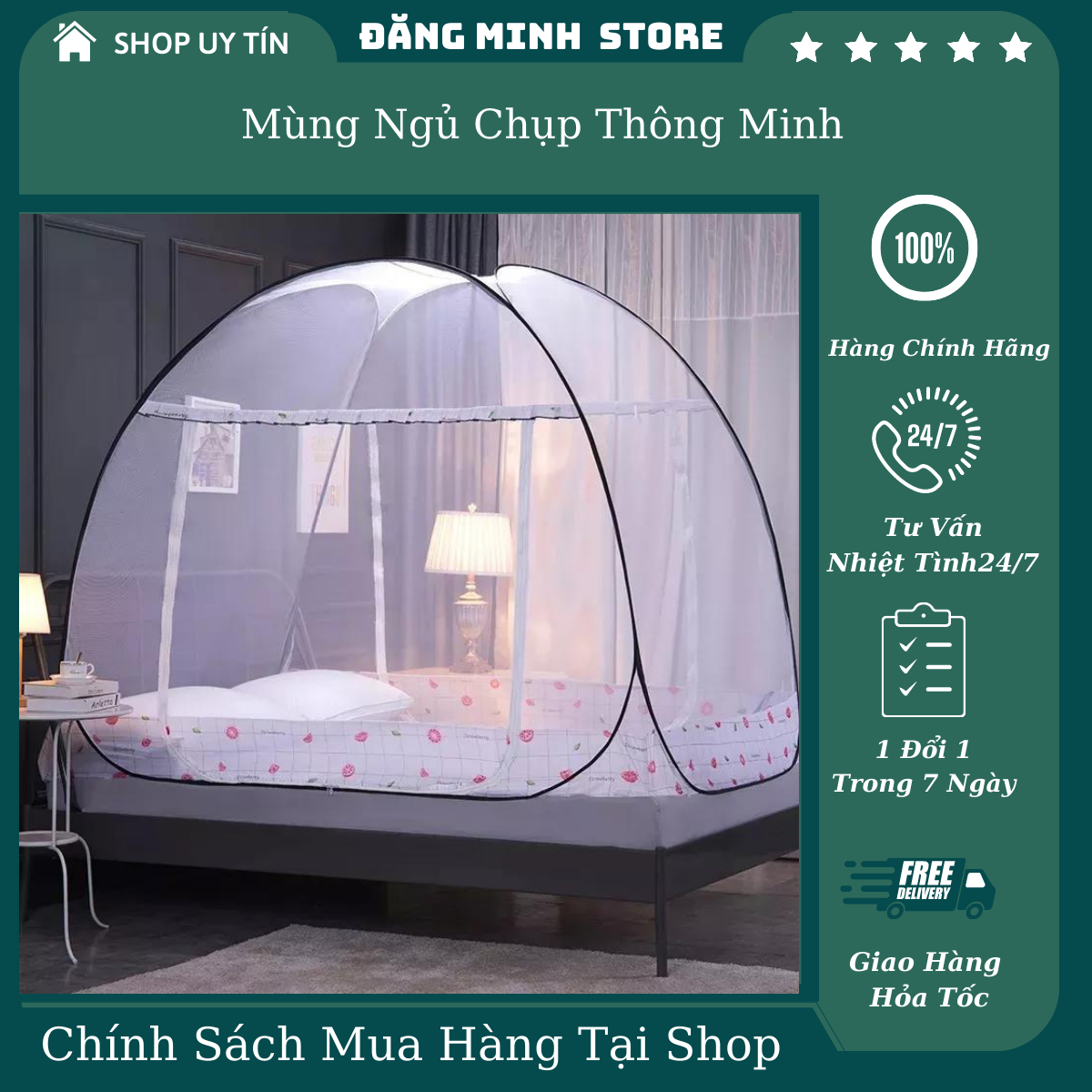 Mùng ngủ chụp thông minh 1m2x2m màn chụp tự bung mùng xếp gấp gọn tiện lợi.