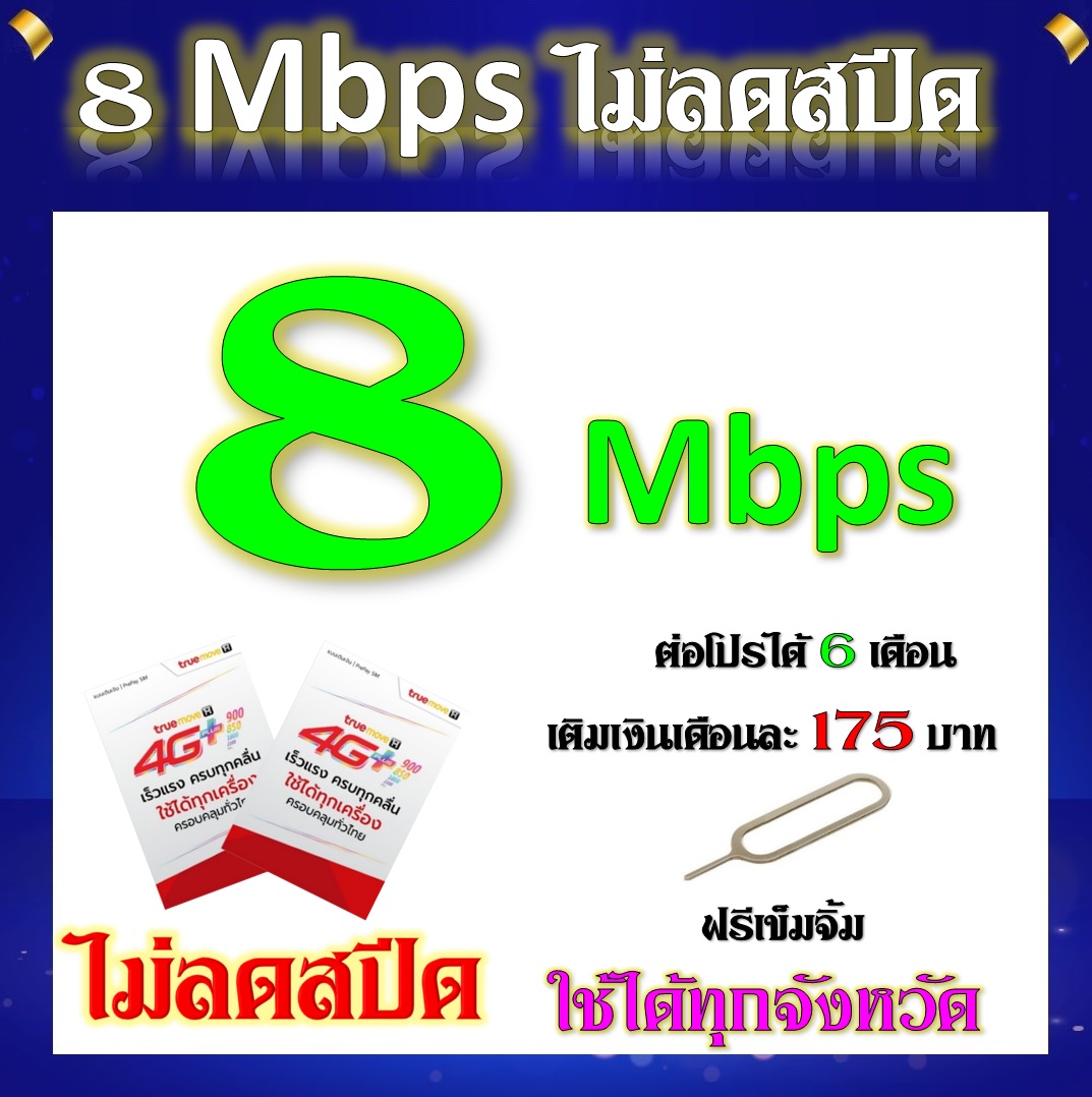 SIM โปรเทพ 8 Mbps ไม่ลดสปีด เล่นได้ไม่อั้น ไม่จำกัด แถมฟรีเข็มจิ้มซิม