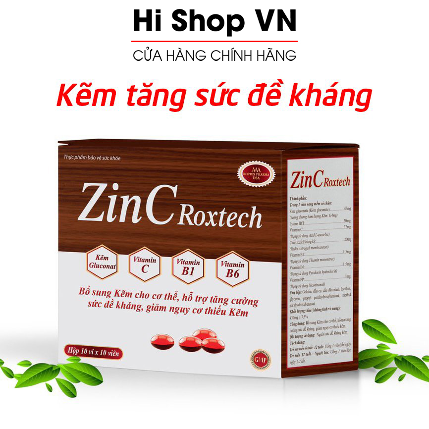 Viên kẽm zinc gluconate, vitamin C, B, PP giúp tăng cường sức đề kháng, tăng cường sức khỏe - Hộp 100 viên