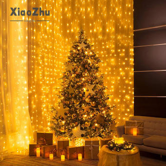 XiaoZhubangchu Đèn LED Rèm Giáng Sinh Đèn Trang Trí Ngày Lễ Đèn Hình Băng Đèn Dây Đèn Nhấp Nháy
