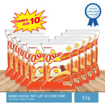 Bịch 10 Gói Bánh Snack Khoai Tây Lát O'star 3 Miền Thương Hiệu Orion 32g - Vị Cơm Tấm Sườn Trứng