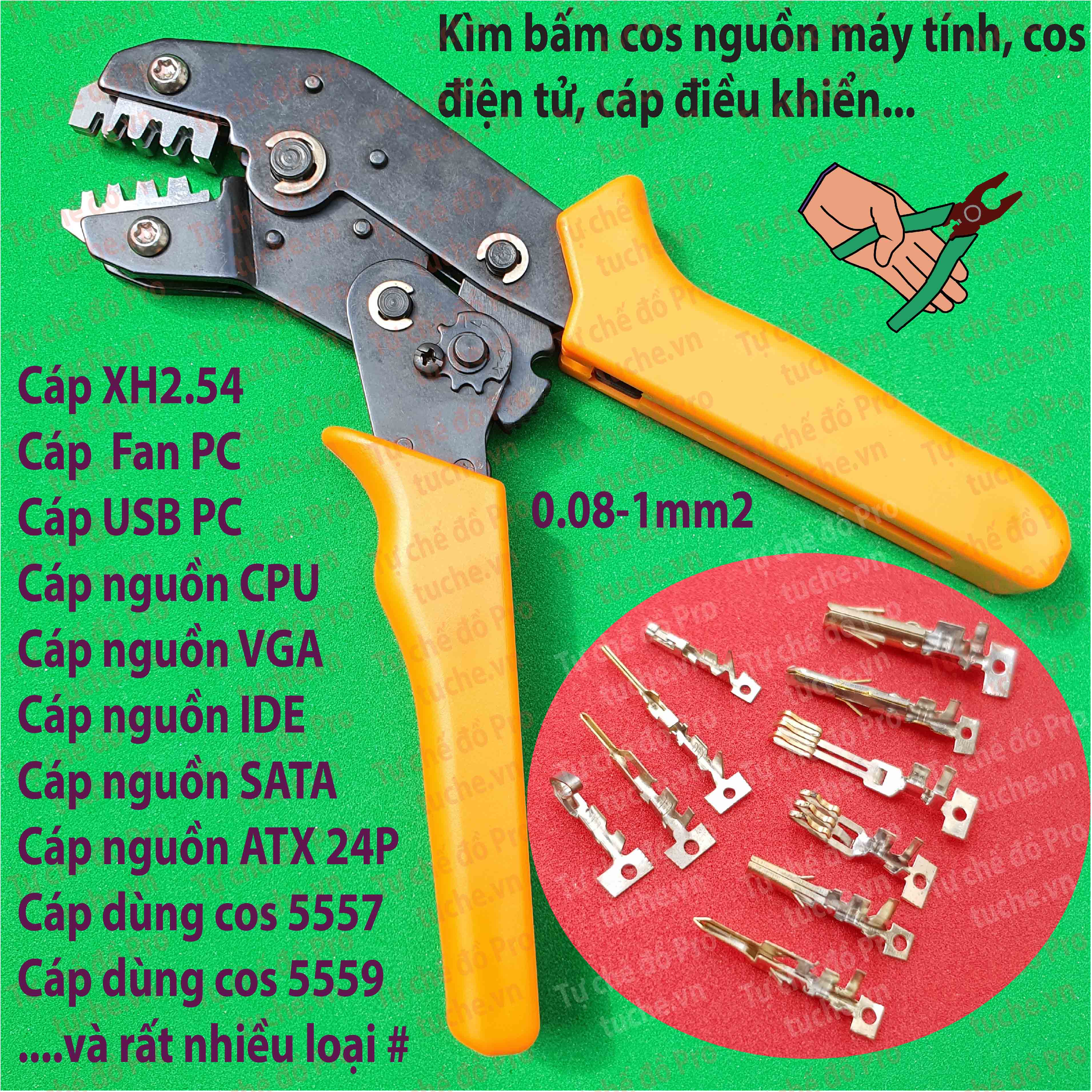 Kìm bấm cos nguồn máy tính, cos cáp điều khiển, cáp điện tử 0,08-1mm2
