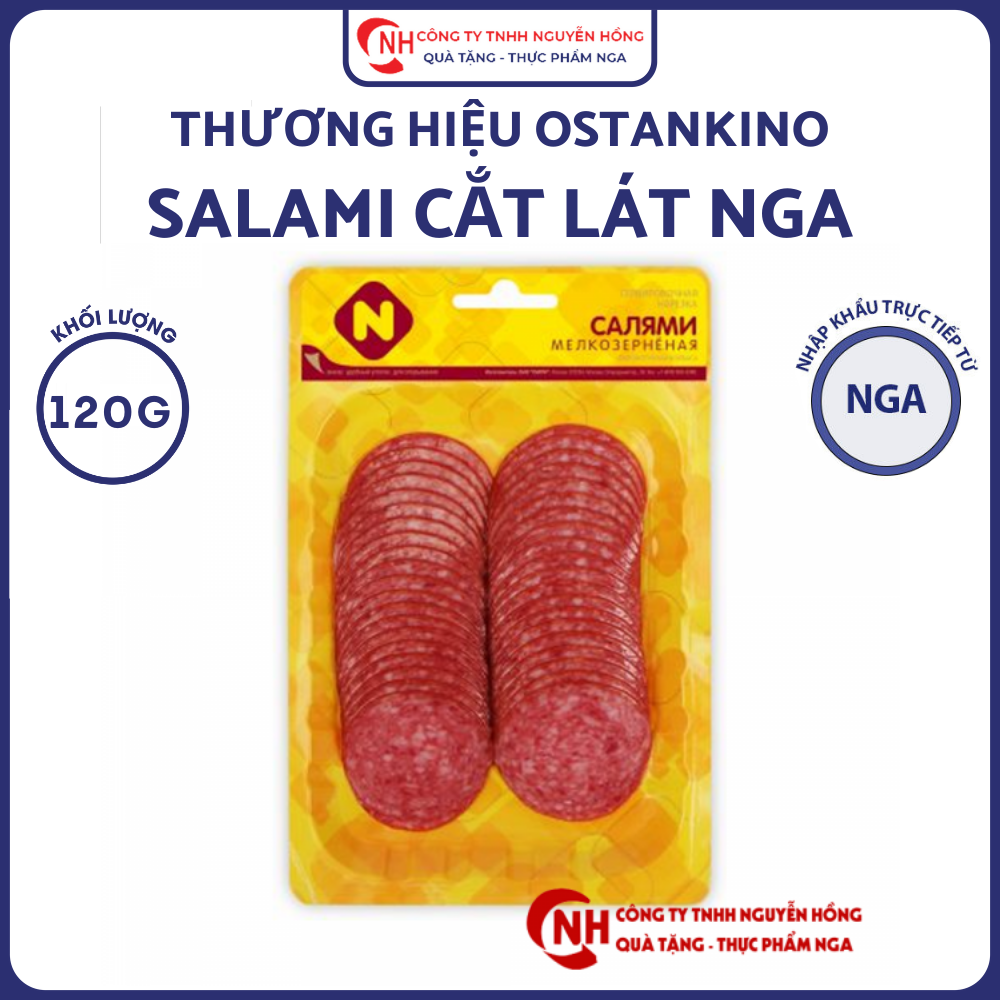 Salami cắt lát nhập khẩu Nga 120g - Xúc xích hun khói, xông khói truyền thống châu Âu, hương vị tươi ngon, nguồn nguyên liệu an toàn, chất lượng cao - Nguyễn Hồng Company