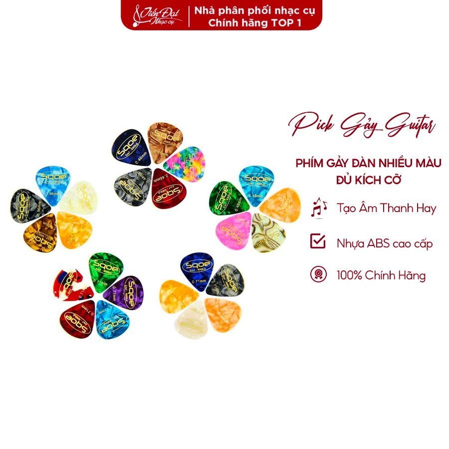 Phím gảy guitar, pick gảy guitar nhiều màu, nhiều size, hộp đựng pick gảy tiện dụng