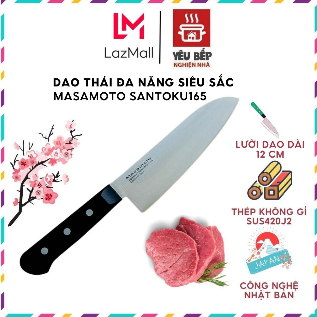 Dao xuất Nhật Masamoto MK101 thái, gọt cắt rau củ làm bếp đa năng Santoku165 - Yêu bếp nghiện nhà