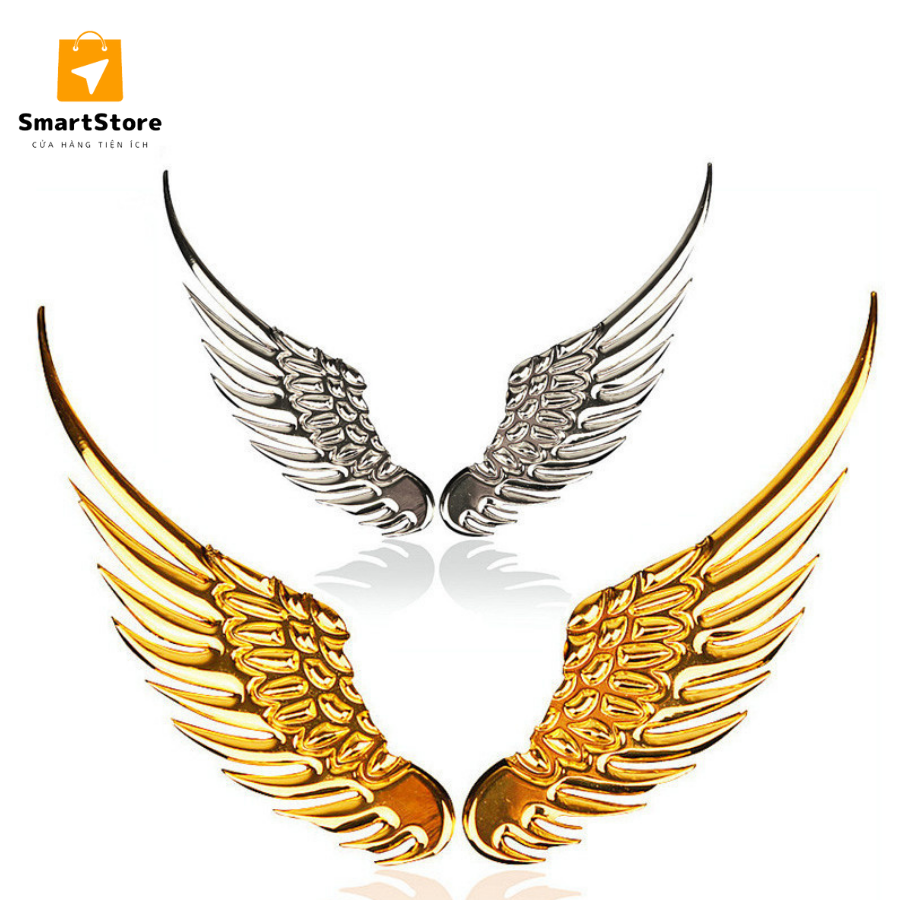 Decal dán ô tô hình đôi cánh thiên thần 3D gắn logo xe hơi trang trí