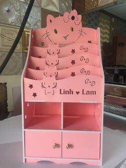 Kệ sách kết hợp tủ đồ hình Hello Kitty cho bé màu hồng siêu cute kích thước 110x50x30cm