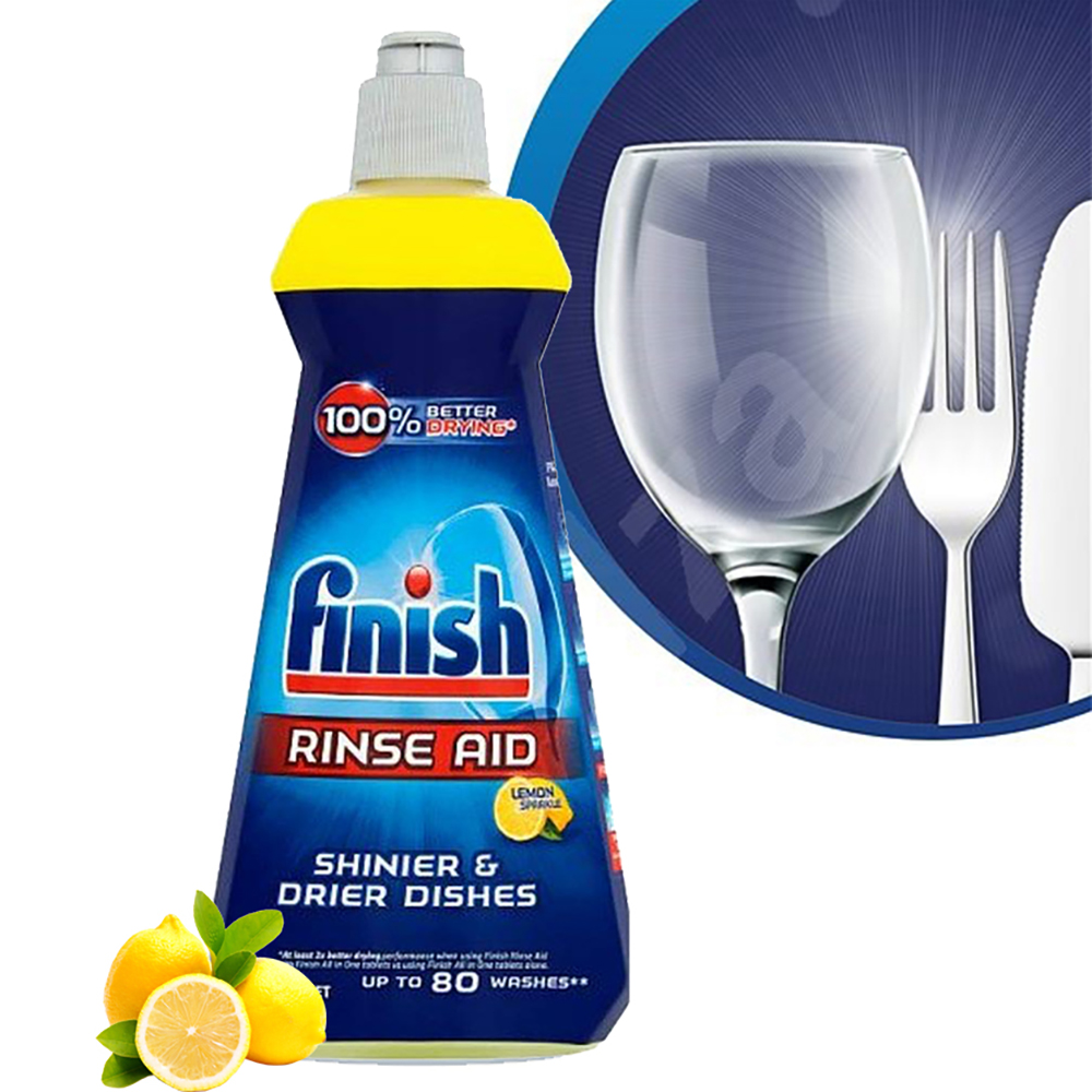 Nước làm bóng và khô chén, đĩa Finish Dishwasher Shine & Dry Lemon 400ml.