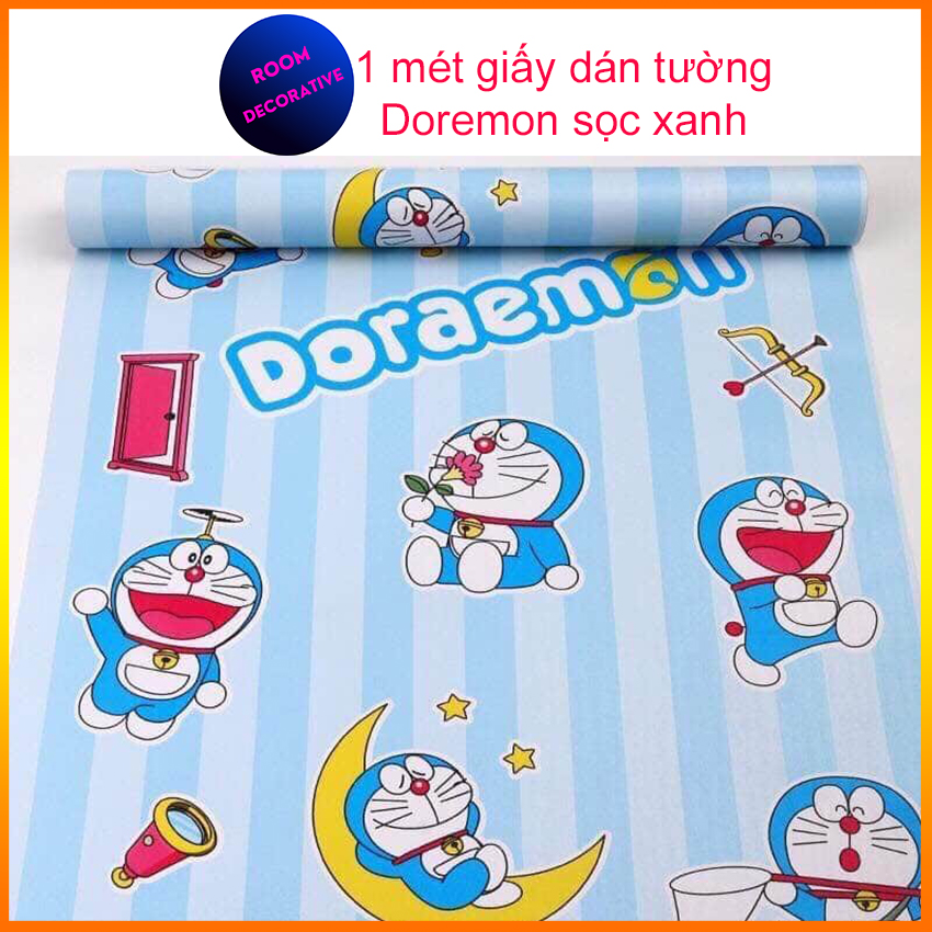 Giấy dán tường Doremon xanh giá bán 1m x 45cm, Decal dán tường Doremon keo sẵn - Room Decorative