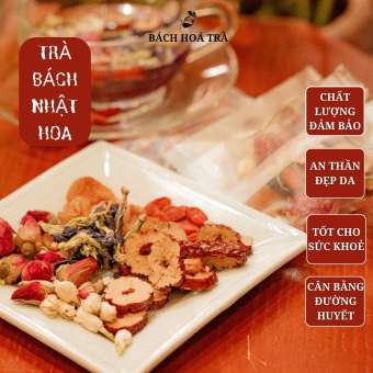 Trà bách nhật hoa 6 vị thảo mộc giảm cân, lợi tiểu, đẹp da, hoa đậu biếc, hoa hồng, táo đỏ, kỷ tử, long nhãn, hoa nhài