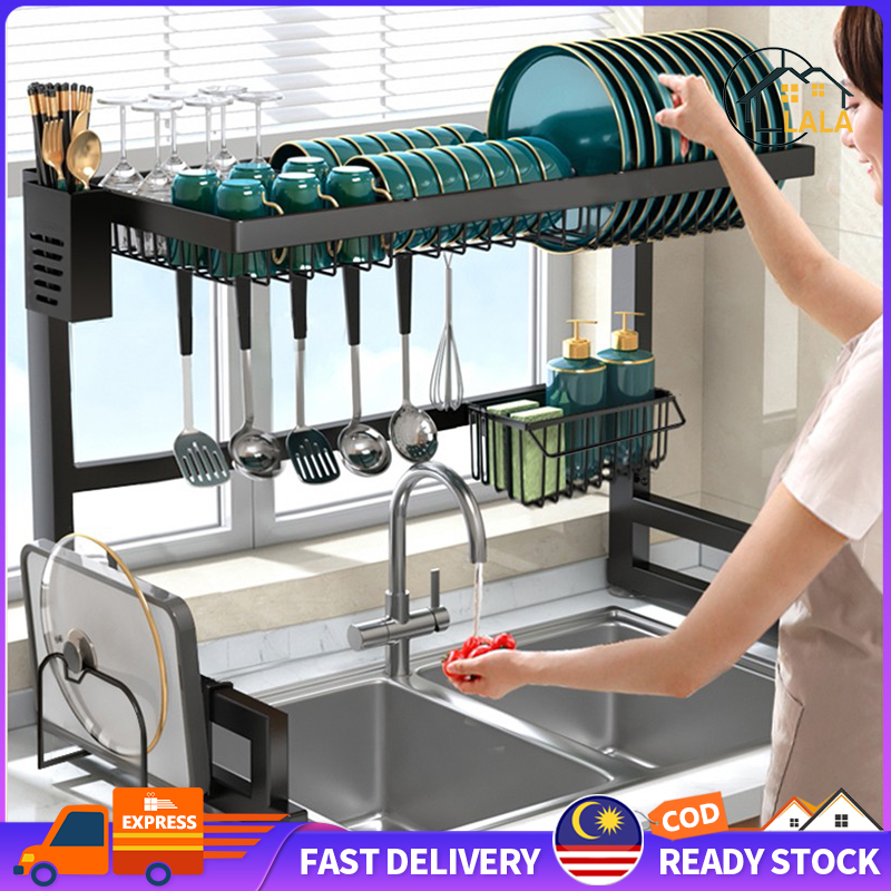 Gambar LALA Kitchen Cabinet Dish Drying Rack Kitchen Rack Rak Barang Serbaguna Kitchen Accessories Multipurpose Rak Pinggan Mangkuk Dish Rack Rak Pinggan Rak Dapur Untuk Letak Barang Rack Shelf Rack Storage Cabinet ?????