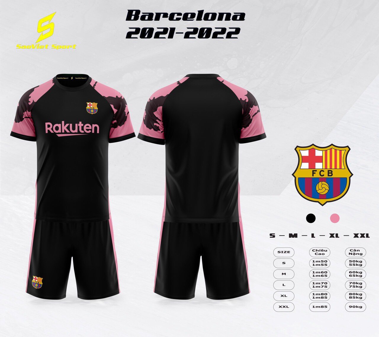 Bộ quần áo đá banh Barcelona Đen hồng 2022