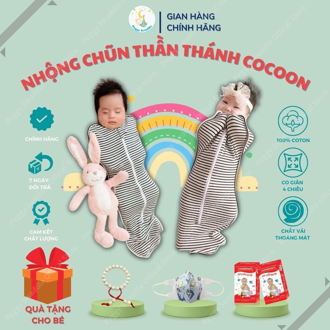 Nhộng Chũn COCOON Cho Bé Sơ Sinh Cho Bé Ngủ Ngon Chống Giật Mình. Chất vải 100 Cotton Tự Nhiên Co Dãn 4 Chiều Gồm 2 Dòng Chính Là Xuân Hè Và Thu Đông. Tặng Khẩu Trang Vòng Dâu Bố Ken