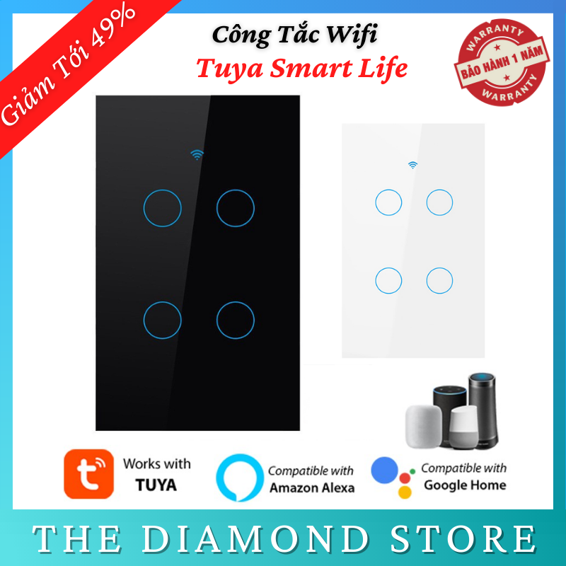 Công Tắc Wifi Tuya Smart Life RF433 Thông Minh Bản 1 2 4 Nút Bấm Cảm Ứng , Công Tắc Thông Minh , Công Tắc Điều Khiển Từ Xa - Bảo Hành 12 Tháng