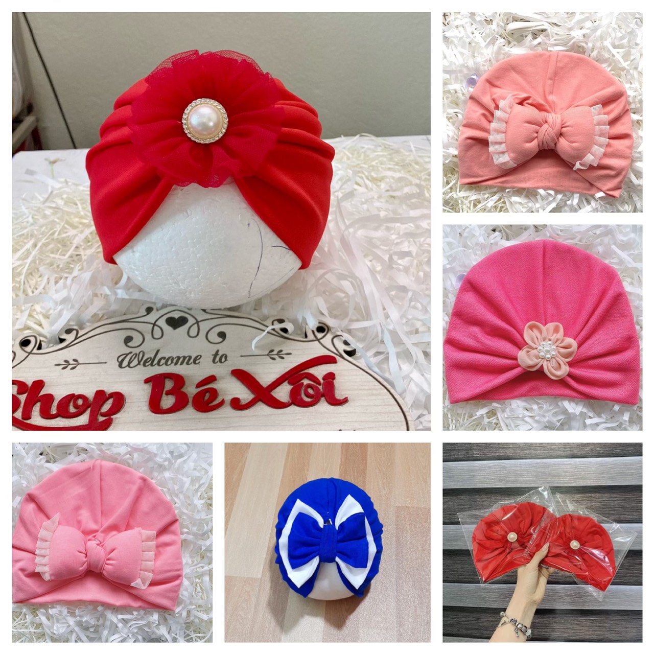 Mũ turban cho bé gái, nón turban cho bé sơ sinh 0-12 tháng