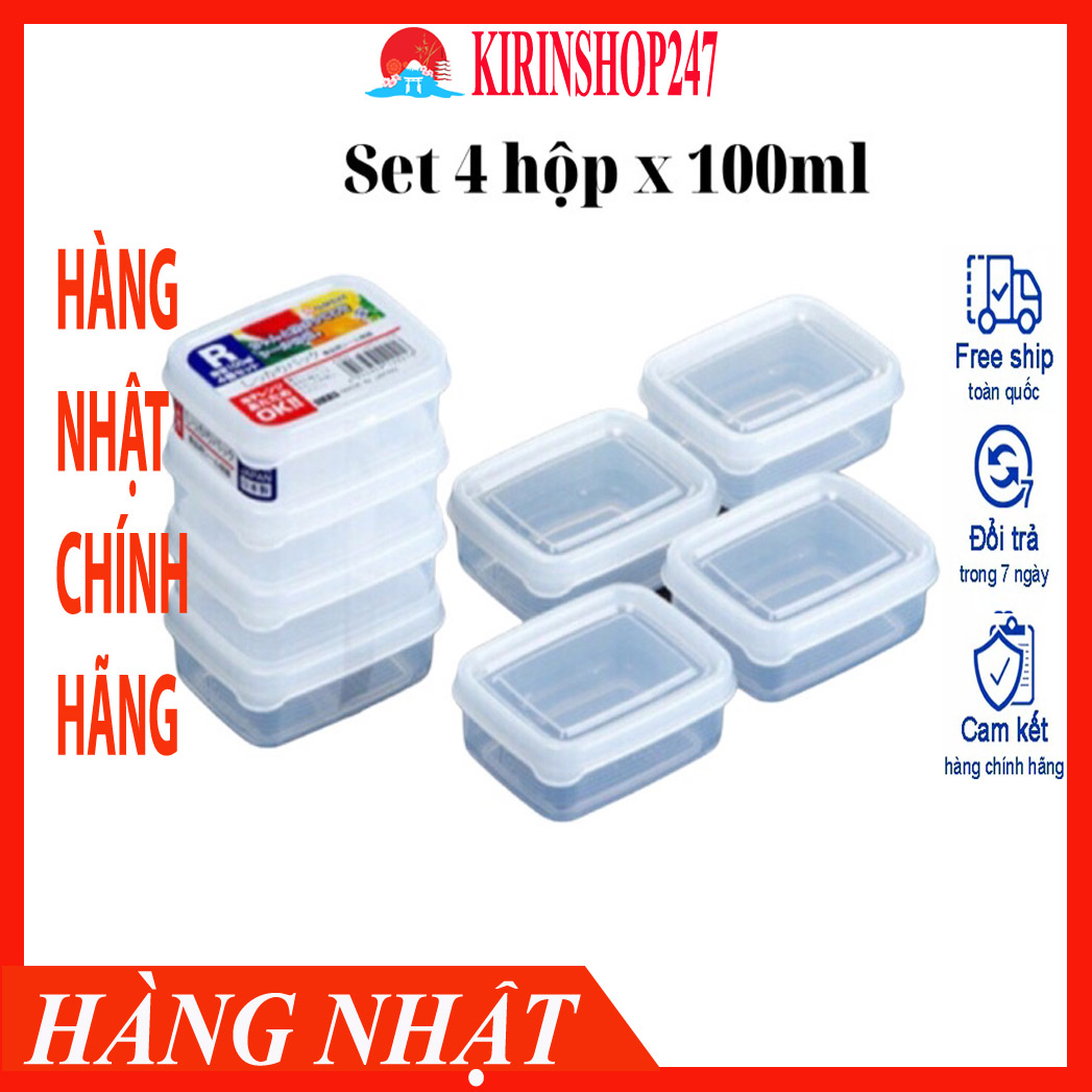 Set 4 hộp nhựa nhí đựng thực phẩm, đựng đồ ăn dặm cho bé Nakaya 100ml Hàng Nội Địa Nhật