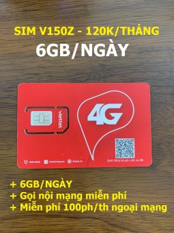 Sim Viettel 4G V150Z V150N Data 6GB/Ngày (180GB/Tháng). Miễn Phí 100 Phút Gọi Ngoại Mạng + 1 Tỷ Phút Gọi Nội Mạng, Chỉ 120k/tháng.