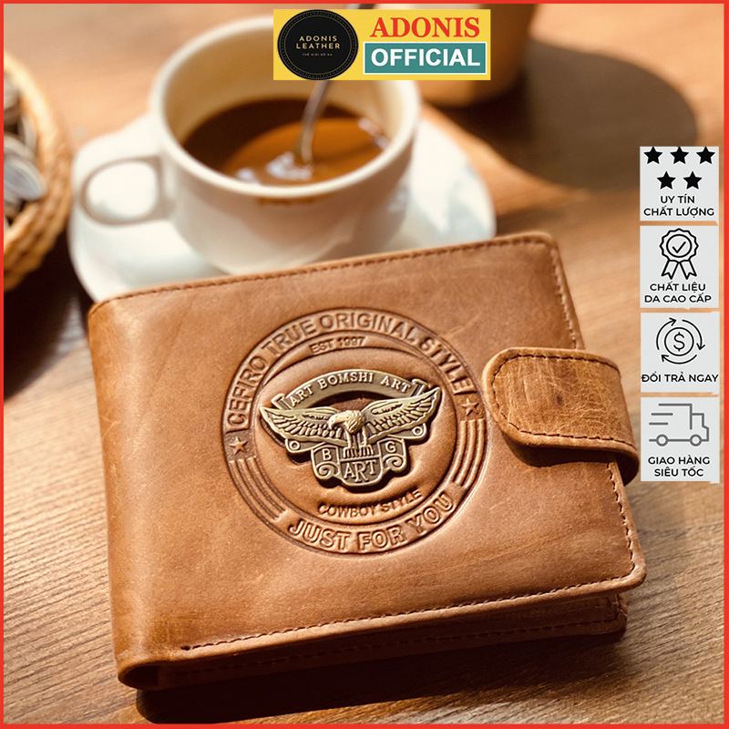 ví nam Cef 02, bóp nam cefiro da bò cao cấp, ví da nam ví ngang có cúc bấm thiết kế nhiều ngăn đựng tiền đựng thẻ, bảo hành da 6 tháng - Adonis Leather