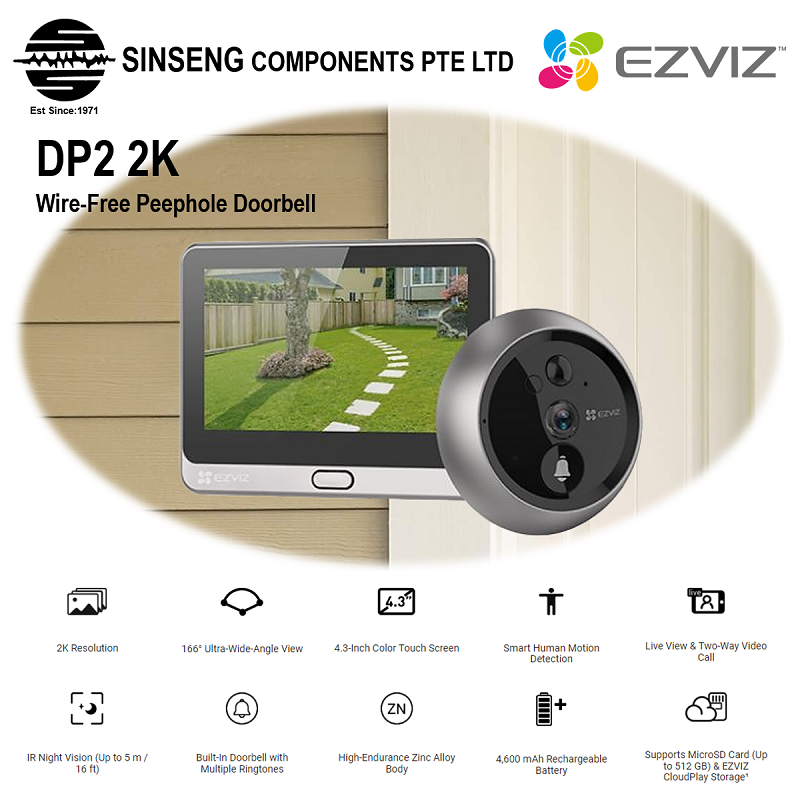 EZVIZ DP2 2K Touch Screen Wire-Free Peephole Wi-Fi Rechargable Battery  Operated Video Door Viewer/Door Bell - CCTV Security Surveillance Camera &  Business Network, Wi-Fi Solution Provider in Singapore
