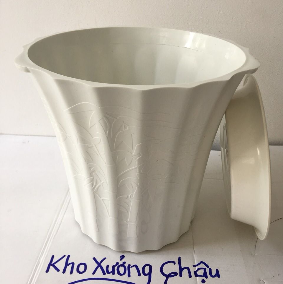 Chậu Nhựa Kim Cương, Chậu Vân Sọc Để Bàn + Đĩa Lót Vừa Chậu (Size LỚn 21-20-17)